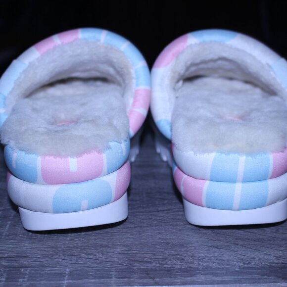 UGG Maxi Pride Slip On Platform Slide Slipper US 7 Pink White Blue Tan Worn 1x - Picture 4 of 11